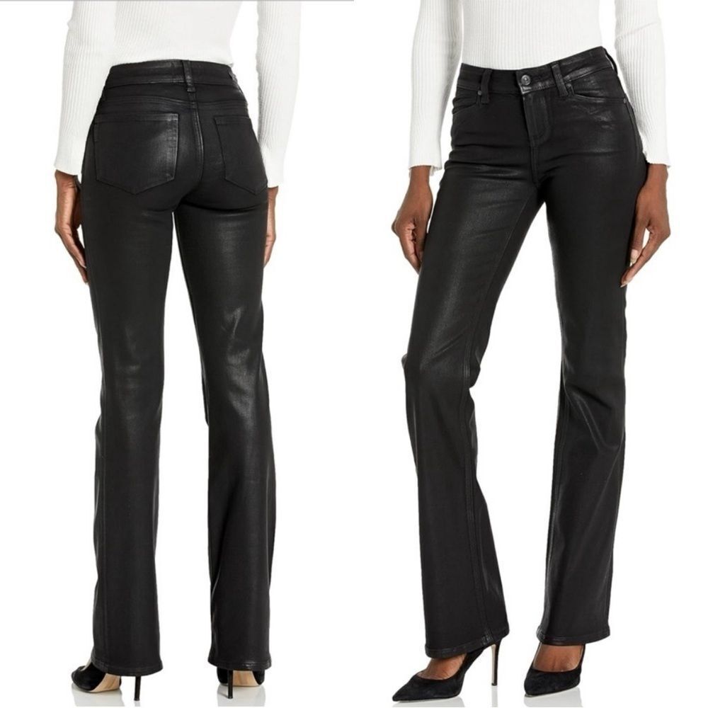 PAIGE Sloane Black Fog Luxe Coated Low rise Straight jeans